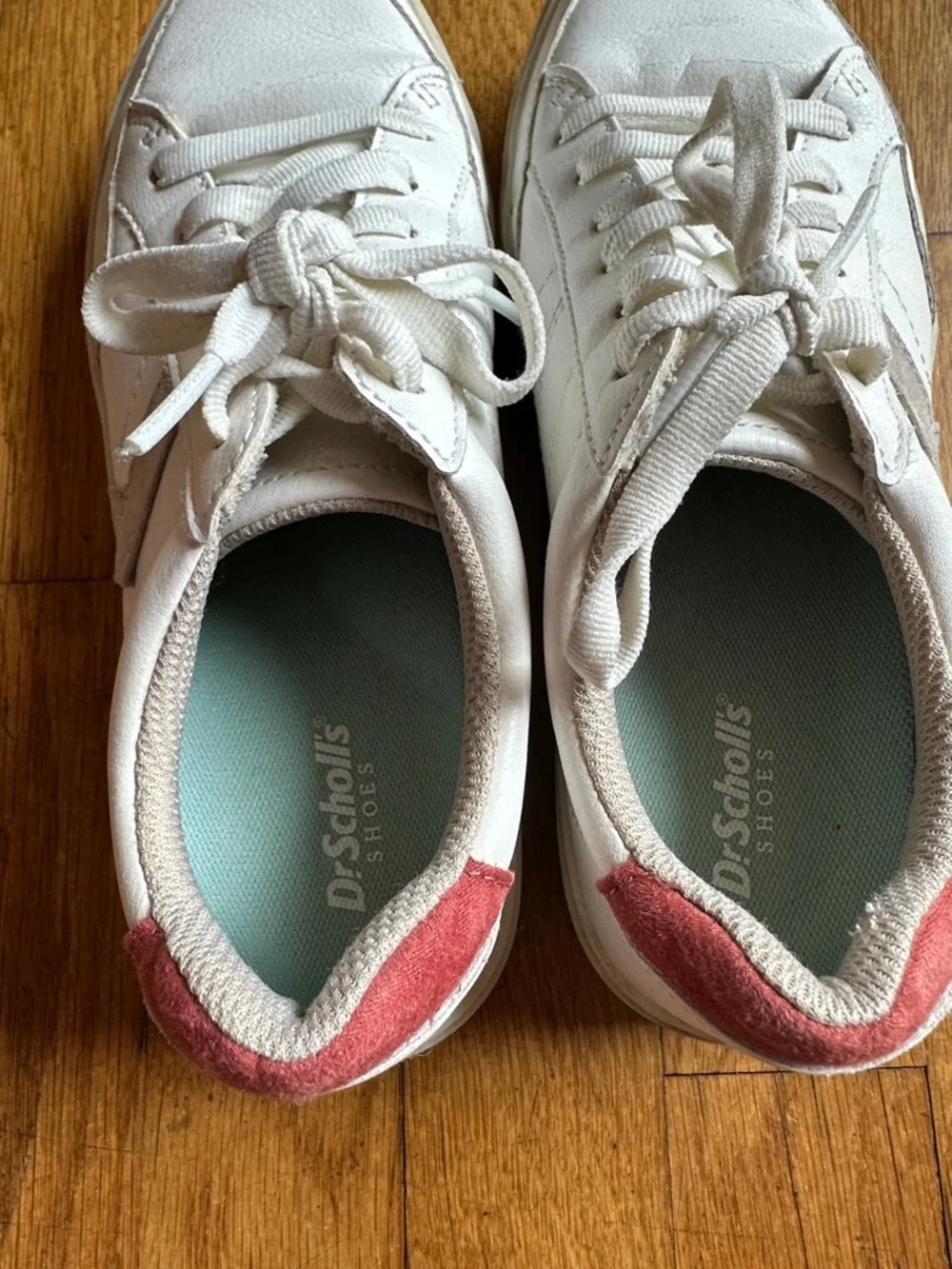Dr. Scholl's White Sneakers with Pink Heel Accent